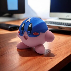 Captain America Kirby 3D Printed Model - Kirby Game Collectible Figurine fan art desk pet image 7
