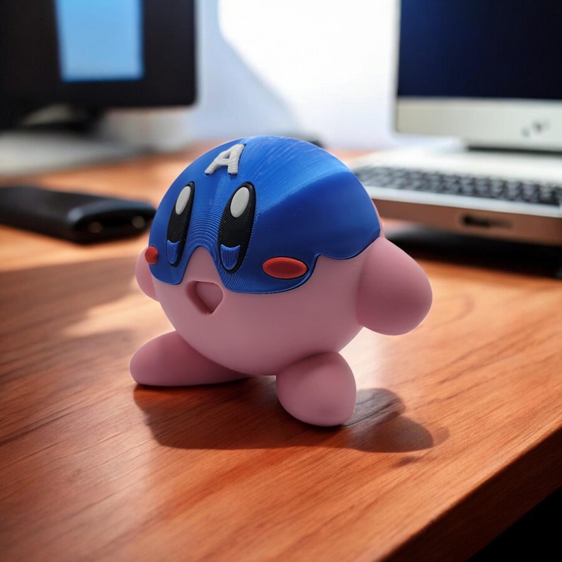 Captain America Kirby 3D Printed Model - Kirby Game Collectible Figurine fan art desk pet image 7