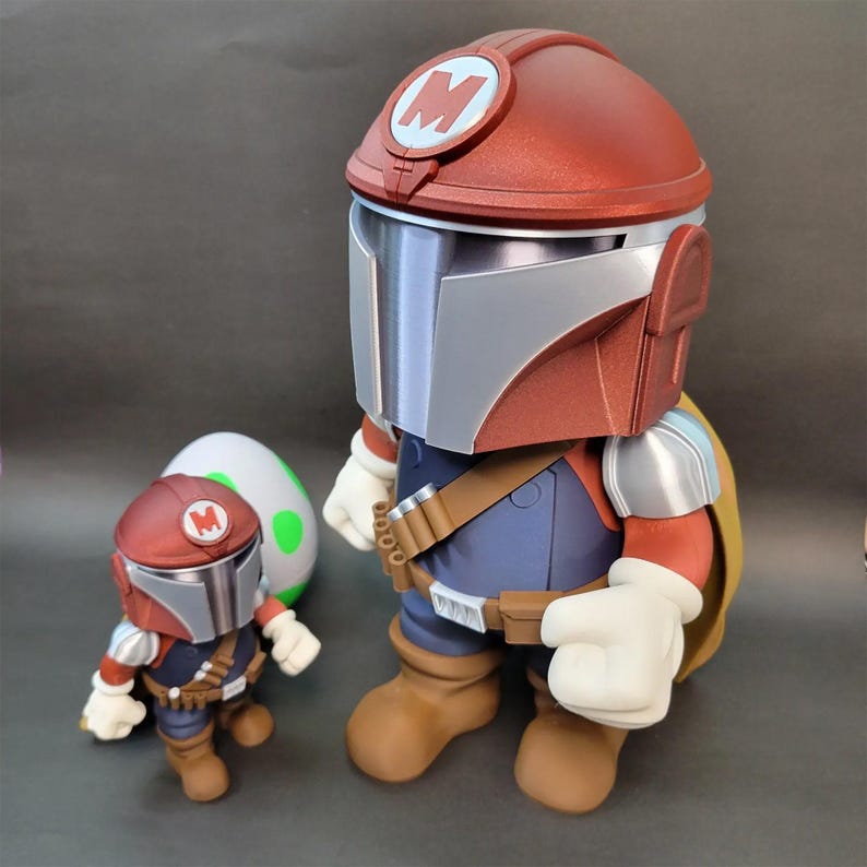 Modelo impreso en 3D de Mariolorian - Figura coleccionable del juego Super Mario - Mandalorian, arte de fan para escritorio imagen 5