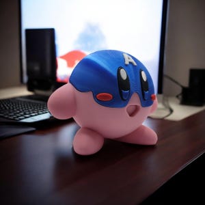 Captain America Kirby 3D Printed Model - Kirby Game Collectible Figurine fan art desk pet image 2