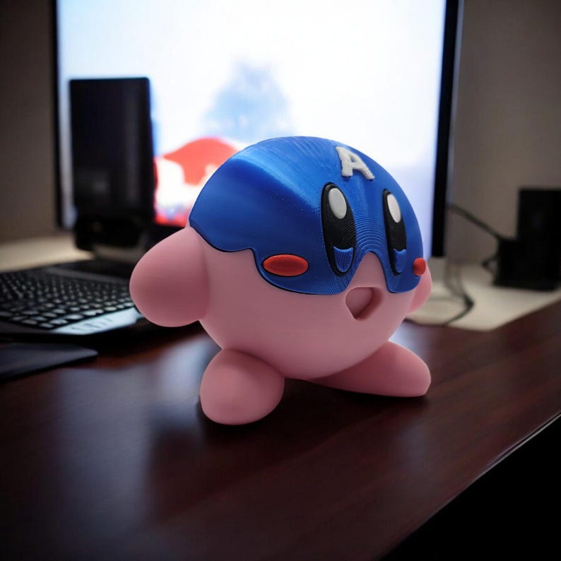 Captain America Kirby 3D Printed Model - Kirby Game Collectible Figurine fan art desk pet image 2