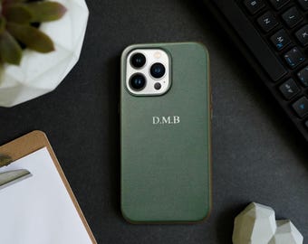 Personalized MagSafe iPhone Case for iPhone 12 13 14 15 16 Pro Max, Custom Monogram Initials Phone Case, Luxury Soft Leather Magnetic Covers