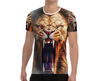 Lion Face Print T-shirt, Graphic Tee, All Over Animal Shirt, Wild Cat Clothing, Safari Top, Roaring Lion Apparel, Jungle Theme Wear.