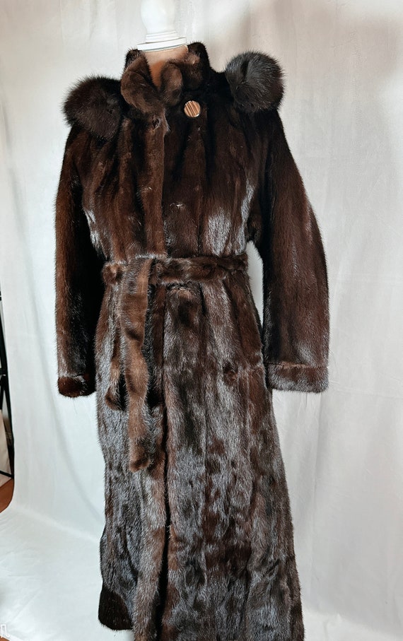 Mahogany Mink Fur Coat with Hood, Female Mink, Fu… - image 3