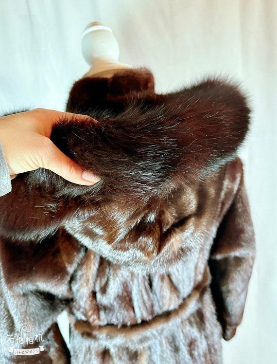 Mahogany Mink Fur Coat with Hood, Female Mink, Fu… - image 5