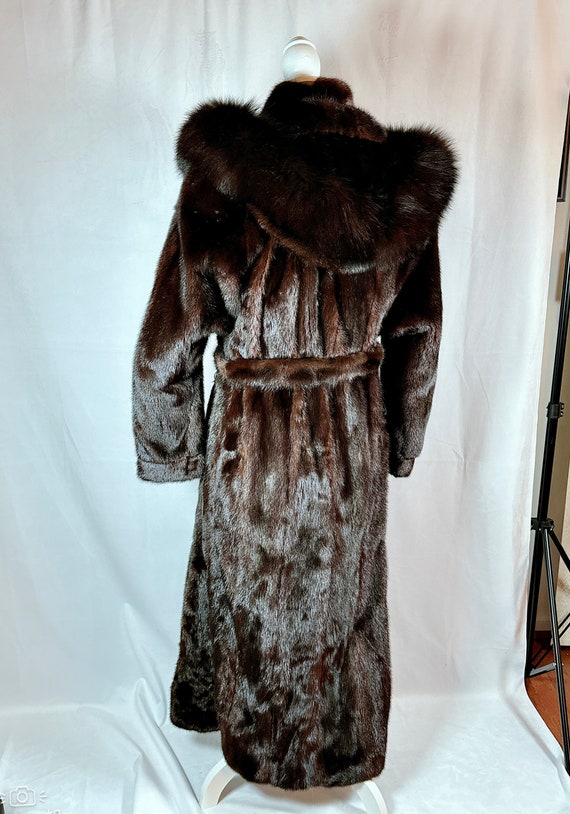 Mahogany Mink Fur Coat with Hood, Female Mink, Fu… - image 4