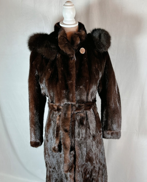 Mahogany Mink Fur Coat with Hood, Female Mink, Fu… - image 2