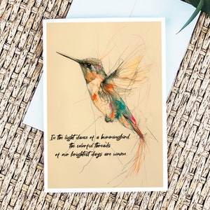 Carte de Vœux Colibri Fantaisiste Citation Poétique Carte d'Anniversaire Design Oiseau Artistique Papeterie