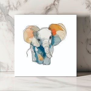 Carte de Vœux Éléphant Art Esquisse Illustration Animalière Originale Carte Anniversaire Unique Papeterie Faune Artistique