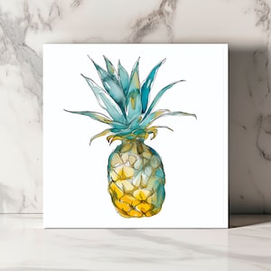 Carte de Vœux Ananas Aquarelle, Invitation Tropicale, Décoration Murale, Papier d'Art Haute Qualité