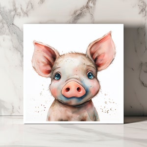 Carte de Vœux Charmant Porcinet, Illustration Cochon Ludique, Animal Fantaisiste, Carte Artistique Animaux de Ferme, Adorable Cochon