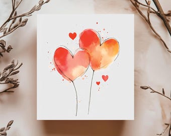 Watercolor Love Card, Romantic Hearts Card, Valentine’s Day Card, Anniversary Card, Wedding Love Card