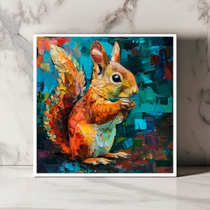 Carte de Vœux Écureuil Coloré, Art Abstrait de la Faune, Parfaite pour les Amoureux de la Nature, Enveloppe Incluse