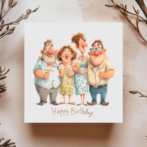 Carte anniversaire humour famille drôle style cartoon fête adulte joyeux anniversaire amis fête carte rigolote champagne fun