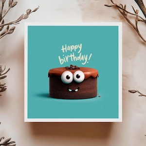 Carte joyeux anniversaire gâteau chocolat rigolo illustration enfant drôle festive carte fête humoristique adulte cartoon joyeux