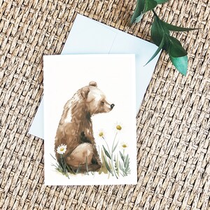 Bear Birthday Card Cute Bear Card Happy Birthday Bear Watercolor Birthday Card Floral Bear Card Unique image 2