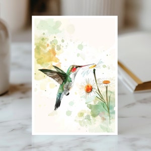 Carte Colibri Aquarelle, Carte Oiseau Floral, Carte Amoureux de la Nature, Papeterie Écologique, Carte Toutes Occasions
