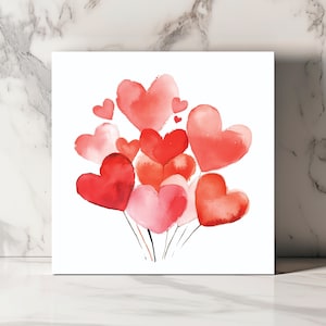 Carte Bouquet de Cœurs Aquarelle, Carte Amour Romantique, Carte Saint-Valentin, Carte Anniversaire Couple, Carte Mariage