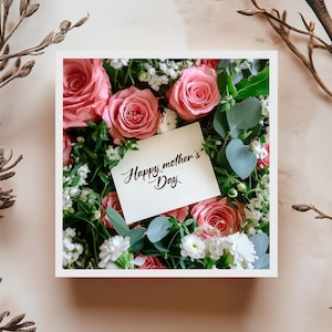 Carte Fête des Mères Roses, Carte Élégante Maman, Carte Bonne Fête Maman, Carte Florale Rose, Carte Cadeau Maman