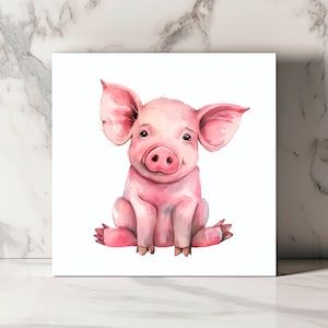 Słodka kartka z życzeniami ze świnką, urocza ilustracja prosiaczka, zabawne życzenia, dziecięca sztuka zwierząt, różowa radość na farmie