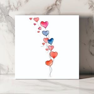 Carte Ballons Cœur Carte Art Ballons d’Amour Carte Saint-Valentin Romantique Carte Amour Blanche Carte Unique Anniversaire
