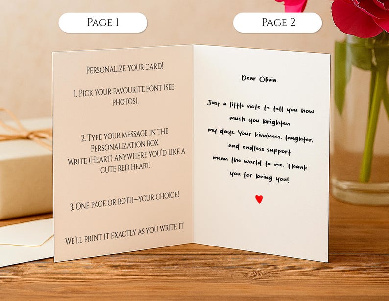 a card with a message inside of it on a table