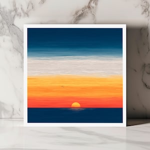 Carte de souhaits coucher de soleil sur la mer illustration minimaliste artistique aux couleurs chaudes pour toute occasion calme et zen