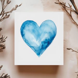 Carte Cœur Bleu Aquarelle, Carte Amitié Amour, Carte Anniversaire Romantique, Carte Pensée, Carte Condoléances