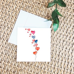 Carte Ballons Cœur Carte Art Ballons d’Amour Carte Saint-Valentin Romantique Carte Amour Blanche Carte Unique Anniversaire