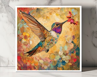 Hummingbird and Flowers Card Watercolor Hummingbird Card Floral Bird Card Cute Hummingbird Greeting Card Unique Art Card