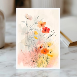 Watercolor Wildflower Card, Floral Birthday Card, Mothers Day Card with Flowers, Romantic Anniversary Card