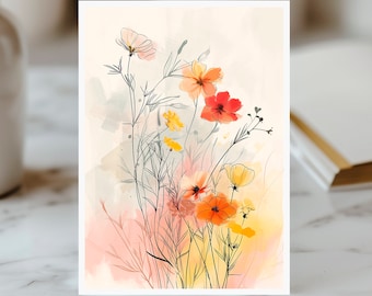 Watercolor Wildflower Card, Floral Birthday Card, Mothers Day Card with Flowers, Romantic Anniversary Card