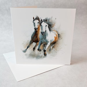 Running Horses Greeting Card Watercolor Style Equestrian Art Card for Horse Lovers Birthday Any Occasion Country Western Gift