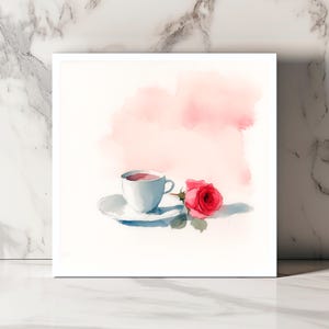 Carte Thé et Rose, Carte Romantique, Carte Élégante, Carte Merci Florale, Carte Saint-Valentin