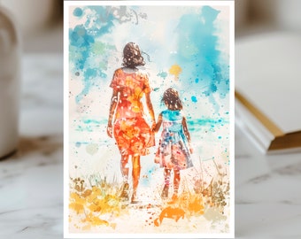 Mother's Day Watercolor Card, Mother Child Bond Card, Mother Daughter Love Notecard, Sentimental Greeting Card, Artistic Mom Day