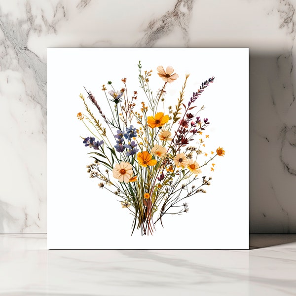 Wildflower Bouquet Card Botanical Art Floral Greeting Card Colorful Meadow Flowers Birthday Card Nature Inspired Stationery
