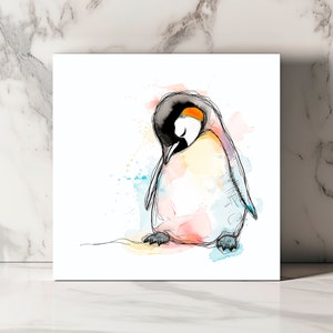 Carte d'Art Pingouin, Carte de Voeux Animal Arctique, Illustration de Pingouin, Carte de Note d'Anniversaire, Cadeau Amoureux de la Faune