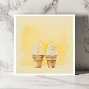 Carte Cornet de Glace Carte Aquarelle Glace Carte d'Été Carte Gourmande Carte d'Art Unique