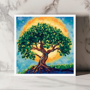 Carte de souhaits arbre de vie, carte de voeux lumineuse, carte nature vibrante