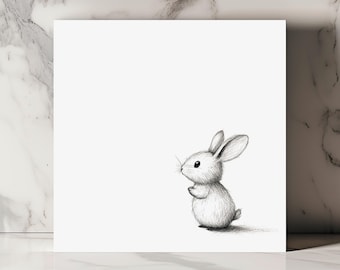 Bunny Drawing Card Minimalist Rabbit Card Black and White Cute Bunny Art Animal Illustration Nursery Card