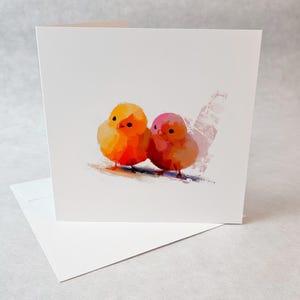 Carte poussins orange et rose style peinture minimaliste deux poussins mignons carte animaux de ferme colorée pour toutes occasions