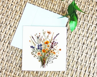 Wildblumen Blumenstrauß Karte Botanische Kunst Blumen Grußkarte Bunte Wiesenblumen Geburtstagskarte Natur Inspiriert Briefpapier