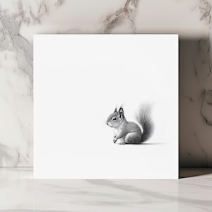 Carte Écureuil Dessin Minimaliste Carte Animal Forêt Noir et Blanc Art Nature Cadeau