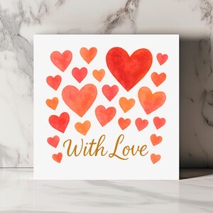 Biglietto d'auguri con amore, biglietto romantico a forma di cuore, elegante biglietto acquerello, biglietto di anniversario