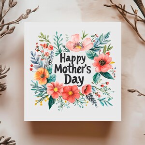 Carte Bonne Fête Maman Fleurs, Carte Couronne Florale, Carte Printemps Maman, Carte Pour Elle, Carte Fête des Mères