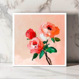 Carte Roses peintes, Carte Florale Romantique, Carte Roses Roses et Rouges, Carte Anniversaire Amour, Carte Art Saint-Valentin