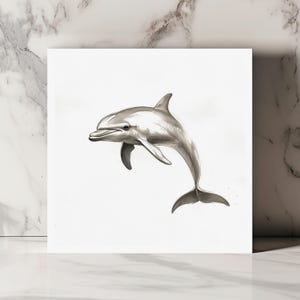 Carte Dauphin Noir et Blanc, Illustration Minimaliste Dauphin, Carte Animal Marin, Art Océan