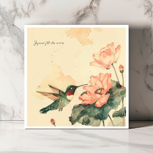 Carte Mères Colibri, Style Aquarelle Florale, Papeterie Personnalisée Fête des Mères