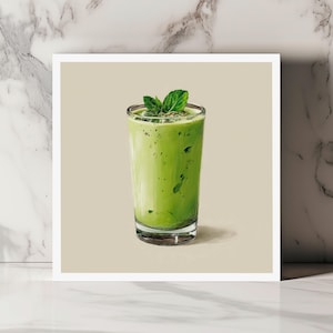Carte smoothie vert boisson froide dessin minimaliste style craie illustration artistique pour anniversaire ou toutes occasions