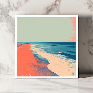 Carte Plage Abstraite Carte Art Côtier Carte Océan Moderne Carte Blanche Bord de Mer Carte Unique Carte Côtière Minimaliste